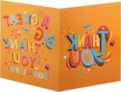 Bedankkaarten voor leraren teams en artsen - Set van grote kaarten - Inclusief enveloppen - Geschikt als cadeau voor familie - Oranje design.