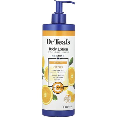 Dr. Teal's, Body Lotion - Moisture Plus, voor Gloeiende en Stralende Huid met Essentiële Citrusoliën en Vitamine C, 532 ml