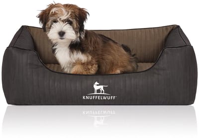 Knuffelwuff orthopedisch hondenbed Outback van laser-gewatteerd kunstleer M-L 85 x 63cm zwart/grijs