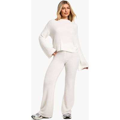 boohoo Dames Boucle Broek met Wijde Poot | Cream | Maat: Small