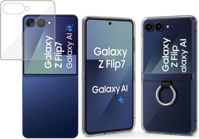 TechNow Hoesje + Screenprotector geschikt voor Samsung Galaxy Z Flip 7 Hoesje - Tempered Glass - Extreme Shock Case – Scharnier bescherming – Case Transparant