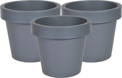 Mega Collections Plantenpot/bloempot - 3x - kunststof - grijs - buiten - D25 x H22 cm