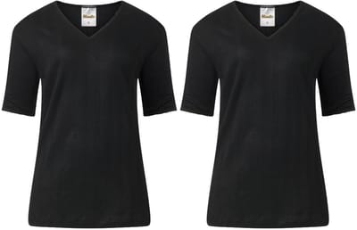 Lunatex - 2 dames thermo T-shirts - korte mouw - zwart - maat L