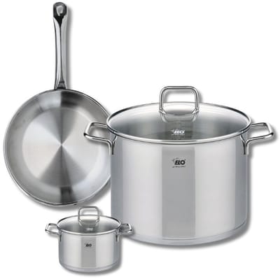 Set van 1 Koekenpan 24 cm en 2 kookpotten 12 en 26 cm Elo Profi Citrin
