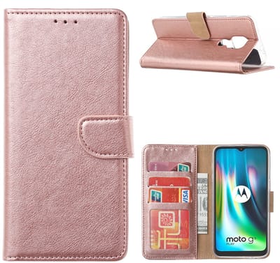 Hoesje geschikt voor Moto G9 Play Hoesje, Hoesje geschikt voor Moto G9 Hoesje, Hoesje geschikt voor Moto E7 Plus Hoesje met Pasjeshouder - Rose Goud
