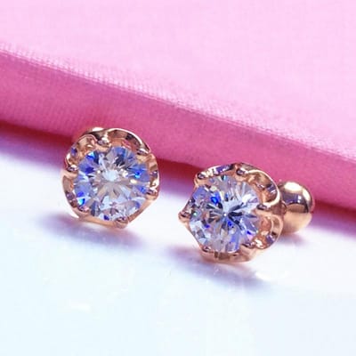 Klassieke 585 paarsgoud ingelegd met witte kristallen schroef oorknopjes, prachtige 14K roségouden oorbellen voor dames, eenvoudige creatieve sieraden gray