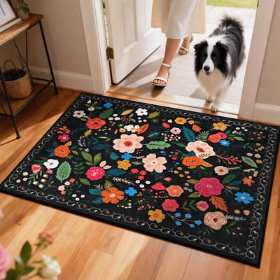 binnenmat, 122 x 80 cm, wasbaar, voor de entree, laag profiel, vuilvanger, boho bloemenprint, waterdicht, antislip rubberen achterkant, welkomstmat voor binnen, schoenen&huisdieren