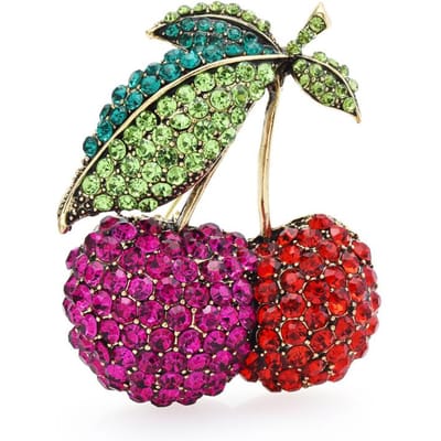 Sprankelende Grote Kersen Broches Voor Vrouwen Unisex Volledige Strass Stenen Fruit Feest Kantoor Broche Speld Cadeaus beige
