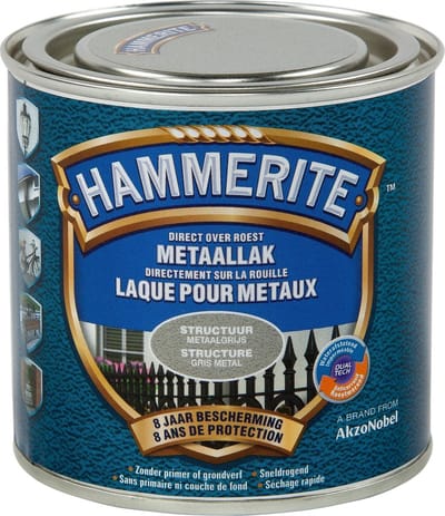 Hammerite Metaallak Structuur - Metaal Grijs - Metaal Grijs - 250 ml - 10 m²/l - Afwerkingslaag