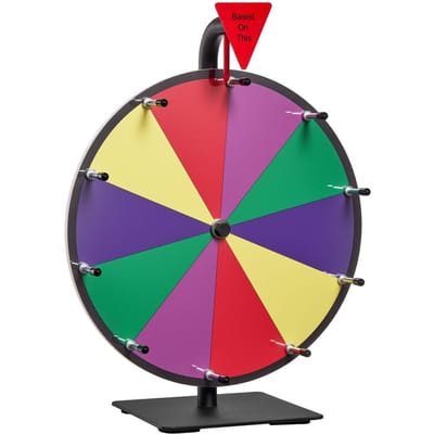 Roue de prix à tourner de 305 mm, Roue à tourner à 10 emplacements avec support, Roulette Fortune Gagnante de Table avec effaceur à sec et 2 marqueurs, 5 couleurs, Facile