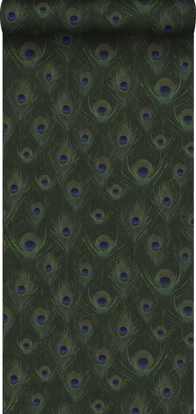 Origin Wallcoverings eco-texture vliesbehang pauwenveren mosgroen - 347765 - 0,53 x 10,05 m
