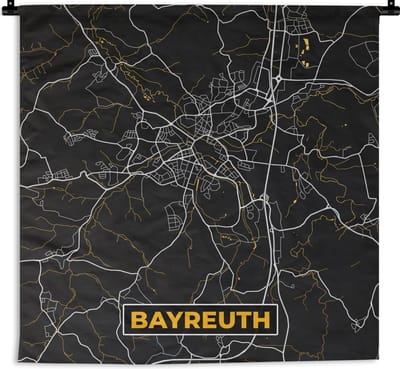 Wandkleed - Wanddoek - Bayreuth - Stadskaart - Plattegrond - Kaart - Goud - Duitsland - 180x180 cm - Wandtapijt