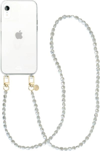xoxo Wildhearts siliconen hoesje - Geschikt voor iPhone XR - Pearlfection - Telefoonhoesje - Hoesje met koord - Parelketting - lang telefoonkoord - Transparant hoesje (lange variant)