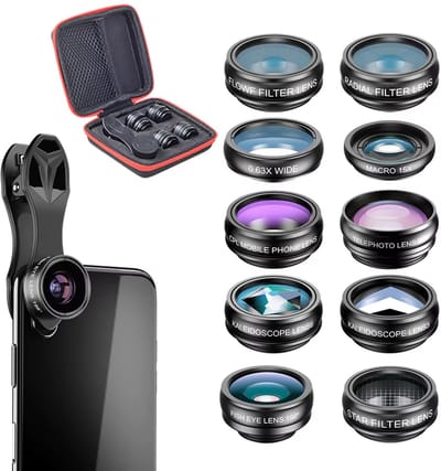 Universele 10-in-1 Telefoonlens Kit – Fisheye, Groothoek, Macro, CPL Filter, Caleidoscoop en 2X Telelens voor Smartphone Fotografie