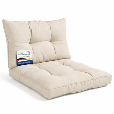 Beautissu Lounge Kussen Set met Zitkussen 60x60 cm & Rugkussen 60x40 cm Nature – Comfortabel Tuinkussen voor Tuinstoelen Rotan Stoelen Tuinmeubelen en Fauteuils – Loungekussens Outdoor – xLuna