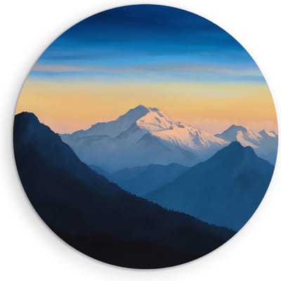 Saammp Muurcirkel Hout - Bergtoppen - Natuur - Landschap - Ø 90 - Wandcirkel - Wanddecoratie Cirkel - Muurdecoratie Woonkamer - Slaapkamer decoratie - Rond Schilderij