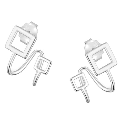 EAR IT UP - Oorbellen - Oorklimmers - Vierkant - Dubbel - Push back oorknopjes - Ear climber - 925 sterling zilver - 13 x 12 mm - 1 paar
