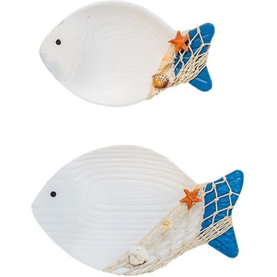 Houten Vis Hangend Ornament Houten Vis Wandkunst Decor voor Strandthema Vis Sculptuur white