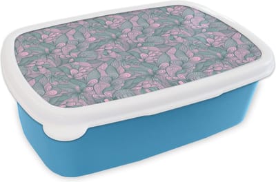 Broodtrommel Blauw - Lunchbox - Brooddoos - Patroon - Bloemen - Design - 18x12x6 cm - Kinderen - Jongen