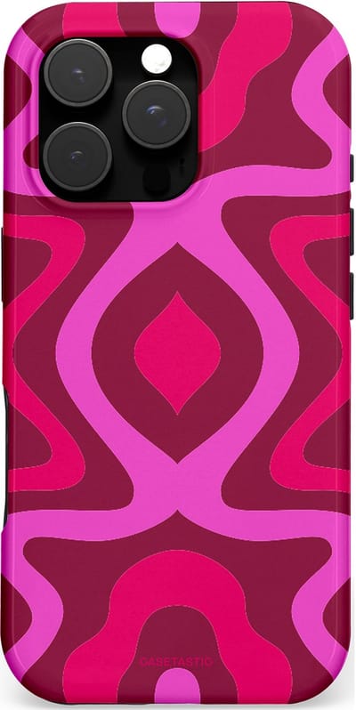 Casetastic hoesje geschikt voor Apple iPhone 16 Pro - MagSafe - Dubbellaagse bescherming - Retro golf - Fashion Case - Roze Bordeaux Wit