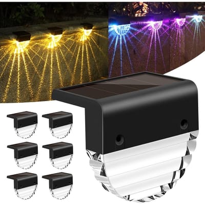 GELLDG 6 stuks LED-tuinverlichting - op zonne-energie werkende tuinverlichting voor buiten - 2 standen - warm wit licht, kleurveranderende LED-verlichting - geschikt voor patio's, terrassen, paden, trappen en trapdecoratie