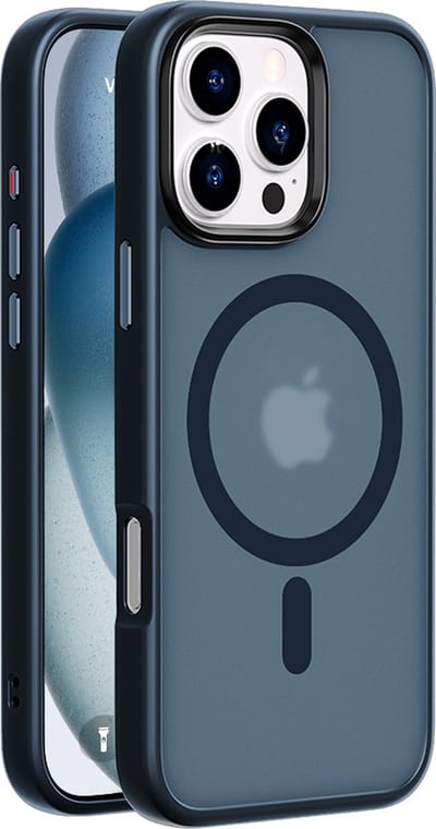 iDenn hoesje voor iPhone 16 Pro Mat Transparant Donker Blauw geschikt voor MagSafe
