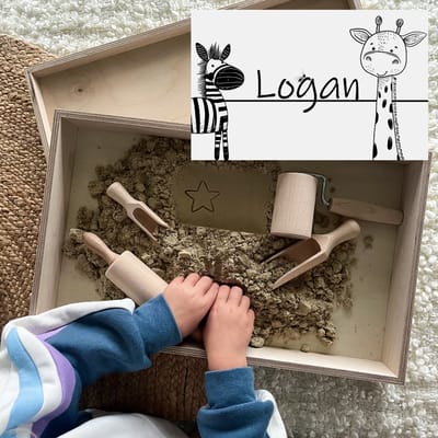 Houten speelbak giraffe/zebra - Sensorisch speelgoed - Kinetic zand - Speelzand - Duurzaam - Speelbak Laag 48,1x30,1x7cm