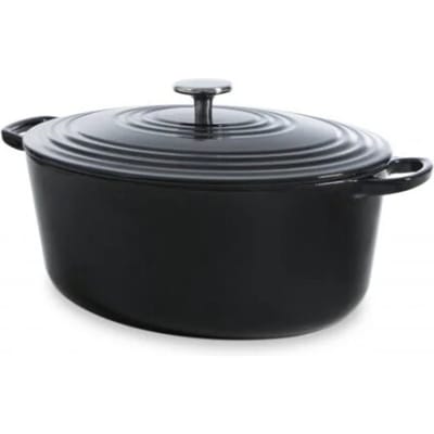BK Bourgogne Gietijzeren Wildpan 32cm/7.5l - inductie braadpan – ovenbestendig tot 230 graden – deksel met druipringen – wit geëmailleerde binnenkant – Zwart