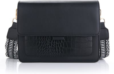 Musthave tas - ruime handtas - schoudertas - crossbody tas - dames - cadeautip - zwart - crocoprint - geweven schouderriem