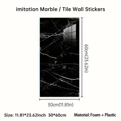STAR&STER 1.08 m²/6 pieces, self-adhesive marble, zwarte best quality wall panels, wall cladding, PVC cladding, wall decoration, wall tattoos, elastic, 2 mm thickness Zelfklevende premium marmer style decor vinyl wandtegels, geschikt voor vochtig