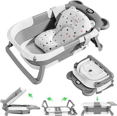 Vouwbare Babybad met Antislip Kussen en Ingebouwd Thermometer voor Pasgeborenen 0-36 Maanden