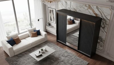 Kledingkast met Spiegel – Casa Velluto Aurelio Premium Schuifdeurkast 200 cm – Luxe Garderobekast met Schuifdeuren – Moderne Kledingkast Slaapkamer – Grafiet Antraciet – 200x205x59 cm