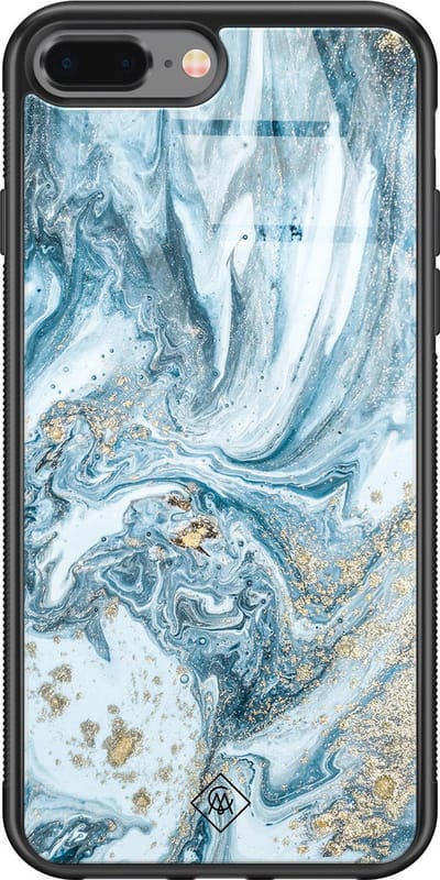 Casimoda® hoesje - Geschikt voor iPhone 8 Plus - Marble Sea - Luxe Hard Case Zwart - Backcover telefoonhoesje - Blauw