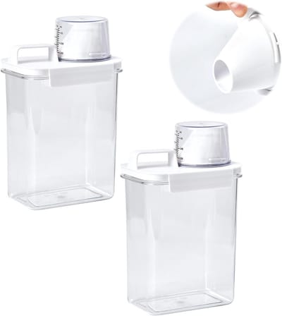 2 Stuks 1800ML Opbergcontainers voor Waspoeder, Afwasmiddel en Vloeibaar Wasmiddel met Dispenserfunctie