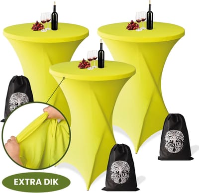 Statafelrok Geel x 3 – ∅80-85 x 110 cm – Luxe Statafelhoes – Extra Dikke Stretch Stof – Inclusief Opbergtas – Ideaal voor Bruiloften, Feesten en Cocktailparty’s