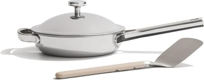 Mini Anti-aanbakpan 22cm - Drielaagse Titanium & Roestvrij Staal - Voor Oven, Inductie & Alle Kookplaten - Inclusief Spatel