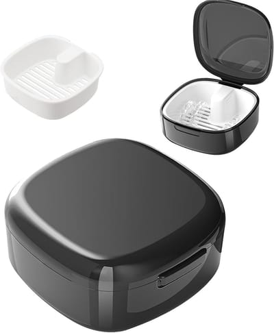 Tandprothesebox met zeef voor veilige opslag, opbergdoos voor protheses en tandrails (zwart)