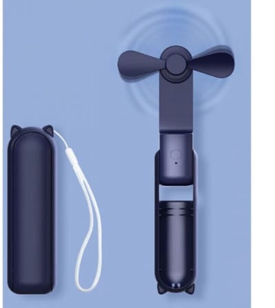 fan-Zakventilator, mini draagbare handventilator, USB oplaadbare batterij (14-21 uur batterijduur), opvouwbare stille persoonlijke ventilator met powerbank en zaklamp - blauw