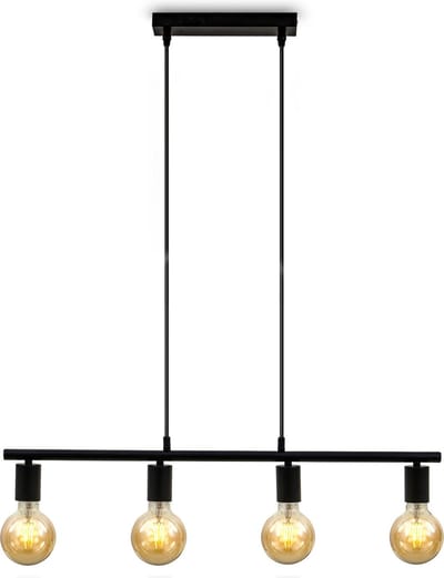 B.K.Licht hanglamp - industrieel vintage design - E27 - 4-lichts - zwart