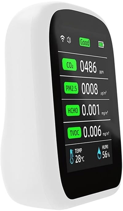 Luchtkwaliteitsmonitor - Tester Vochtigheid - Binnenlucht Meten - 8in1 Metingen - 70 x 84 mm - Wit