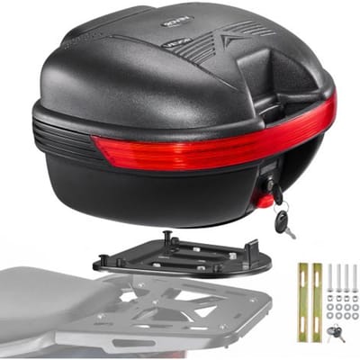 VEVOR Motortopkoffer 30L, gemaakt van PP, universeel, afsluitbare motorkoffer, zwart, ergonomische rugleuning voor extra comfort, met rode reflector, slot, 2 sleutels, IPX4 spatwaterdicht