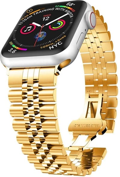 Stalen bandje - RVS - geschikt voor Apple Watch 1/2/3/4/5/6/7/8/9/10/11/ SE (1,2,3) met maat 38 mm / 40 mm / 41 mm en 42 mm (Watch 10/11) - goud