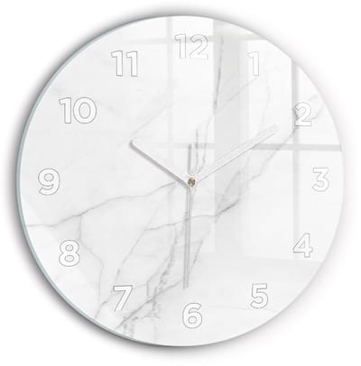 Wallfluent Wandklok - Decoratief marmer Unieke Wandklok - 30 cm x 30 cm - Wit Wandklok - Witte Handen - Wandklok Met Cijfers - Wandklok voor in de Keuken - Ronde Glas Klok - Industrieel Wandklok - Unieke Wandklok