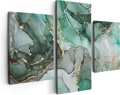Artaza Canvas Schilderij Drieluik Abstracte Kunst - Blauwe Marmer met Goud - 90x60 - Foto Op Canvas - Canvas Print