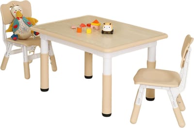 Kindertafel met Stoeltjes - Hout/Plastic - Speeltafel en 2 Stoelen - Verstelbaar - Activiteiten Tafel voor Kinderen/Peuter/Kleuter - Tekentafel