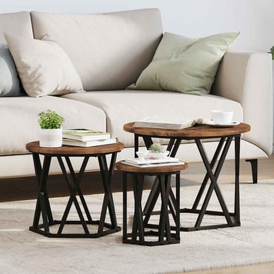 vidaXL - Nestende - Side - Table - 3 - st - Rook - Eiken - 53 - x - 53 - x - 40 - cm