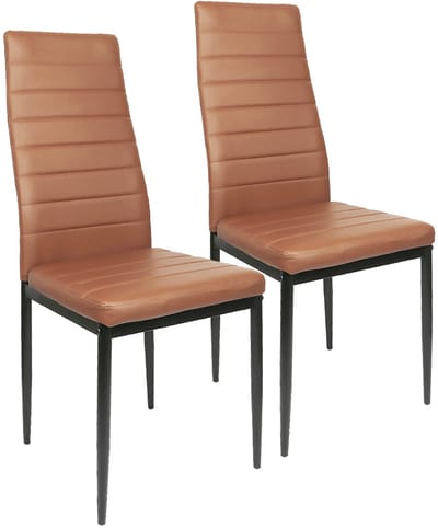 PIPIPOXER-Eetkamerstoelen - Set Van 2 - Eettafelstoel - Keukenstoel -Stoel-PU Leer - Metalen Poten -Bruin