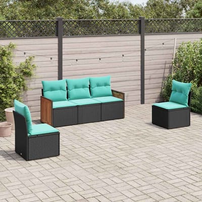 vidaXL - 5-delige - tuinbankset - met - kussens - van - zwart - polyrotan