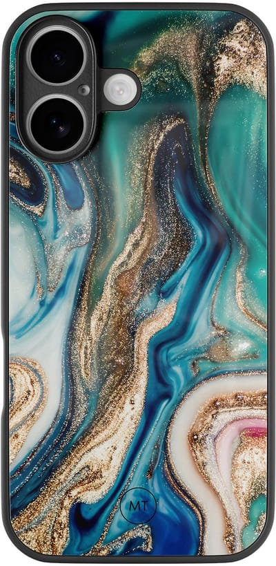 Hoesje geschikt voor iPhone 16 - Magic marble - Luxe Hard Case - Marmer - Groen - Mooie Telefoonhoesjes