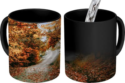 Magische Mok - Foto op Warmte Mokken - Koffiemok - Herfstbos - Pad - Bladeren - Landelijk - Magic Mok - Beker - 350 ML - Theemok